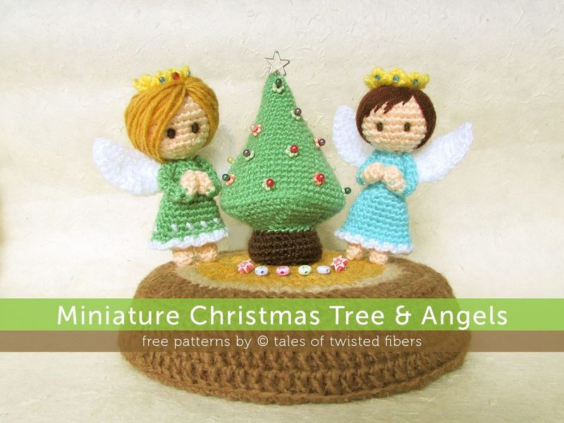 Miniature Christmas Tree and Angels free crochet pattern by Tales of Twisted Fibers