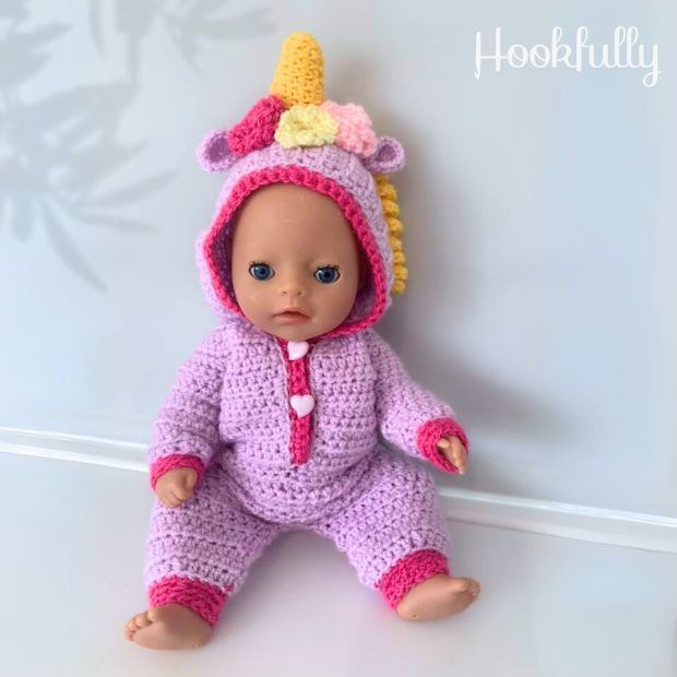 Unicorn Doll Onesie free crochet pattern by Rose Hudd