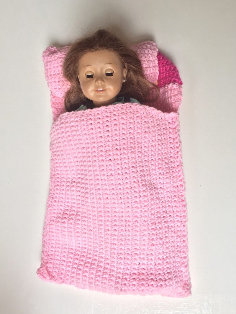 18" Doll Sleeping Bag and Pillow free crochet pattern by Ambassador Crochet