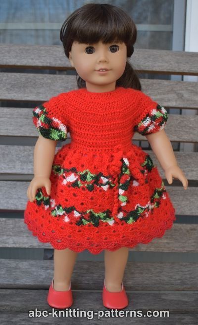 Perfect Christmas Dress for 18-Inch Dolls free crochet pattern by ABC Knitting Patterns