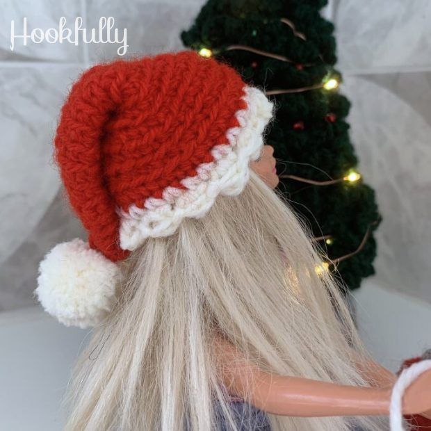 Doll Santa Hat free crochet pattern by Hookfully