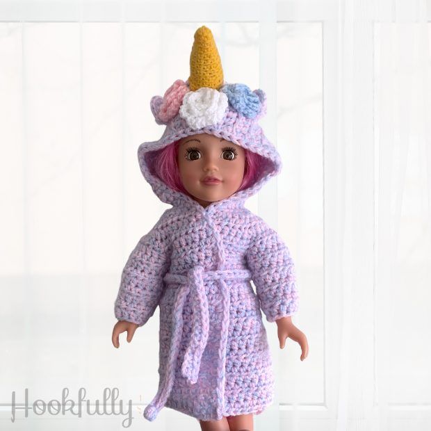 Unicorn Doll Dressing Gown free crochet pattern by Hookfully