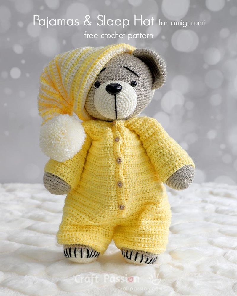 Sleep Hat and Pajamas for Amigurumi free crochet pattern by Craft Passion (Joanne Loh)
