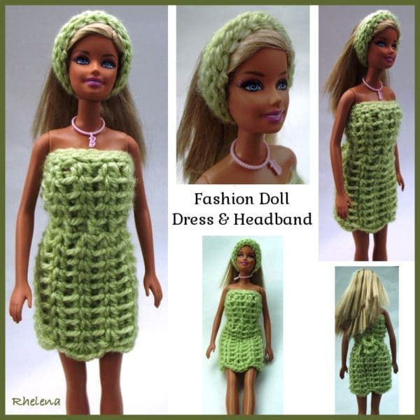 Fashion Doll Dress and Headband free crochet pattern by Rhelena