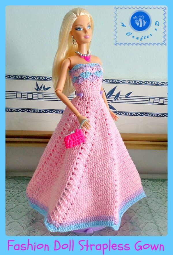 Fashion Doll Strapless Gown free crochet pattern by Maz Kwok